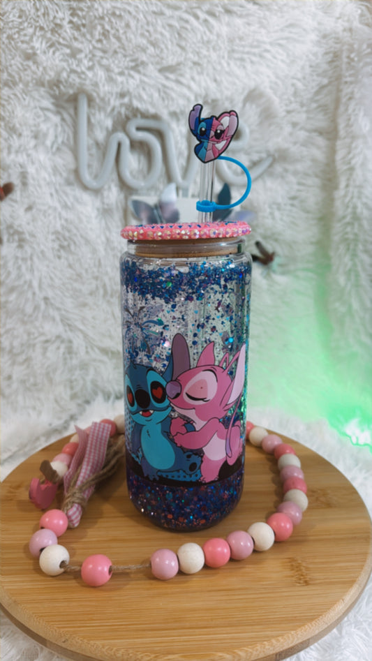 Snowglobe 16 oz stitch/Glass cup