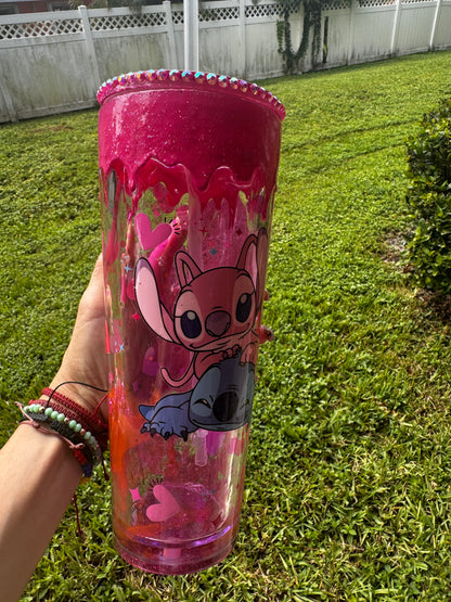 Tumbler snowglobe movimiento goteo stitch 24 oz.