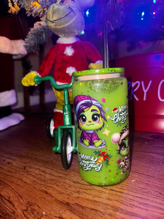 Little Grinch glass cup.