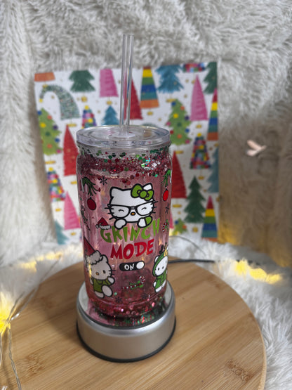 Christmas Kitty Grinch mode Snowglobe acrylic cup