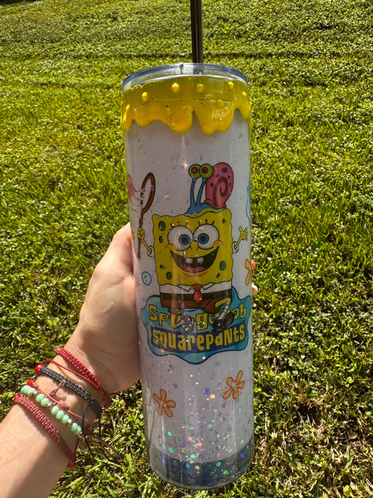 SpongeBob snowglobe stainless steel tumbler.